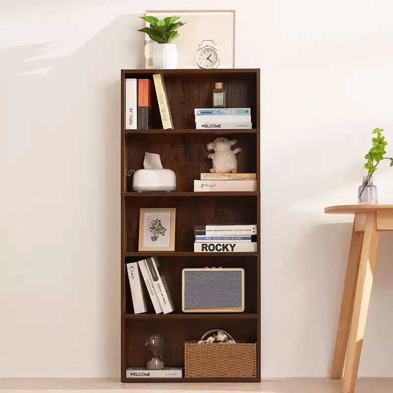 Libreria stretta a 5 ripiani, libreria aperta in legno da 135 cm con ripiani regolabili in altezza, libreria da terra alta autoportante