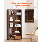Libreria stretta a 5 ripiani, libreria aperta in legno da 135 cm con ripiani regolabili in altezza, libreria da terra alta autoportante