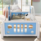 Struttura del letto singolo a forma di auto con ruote, letto a piattaforma classico a forma di auto con ruote per la camera da letto, blu
