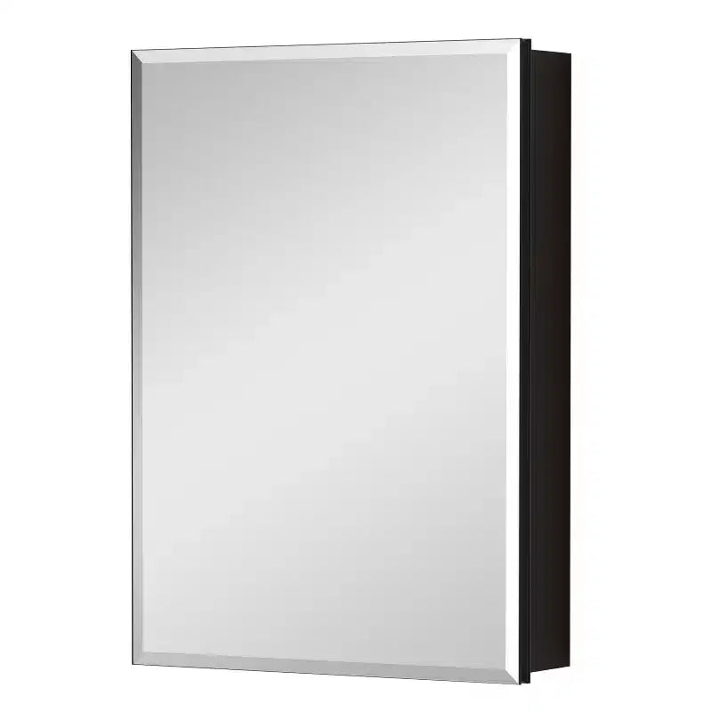 Mobiletto per medicinali con specchio, armadietto da bagno a incasso/montaggio a parete, specchio smussato, ripiani regolabili in vetro temperato, nero