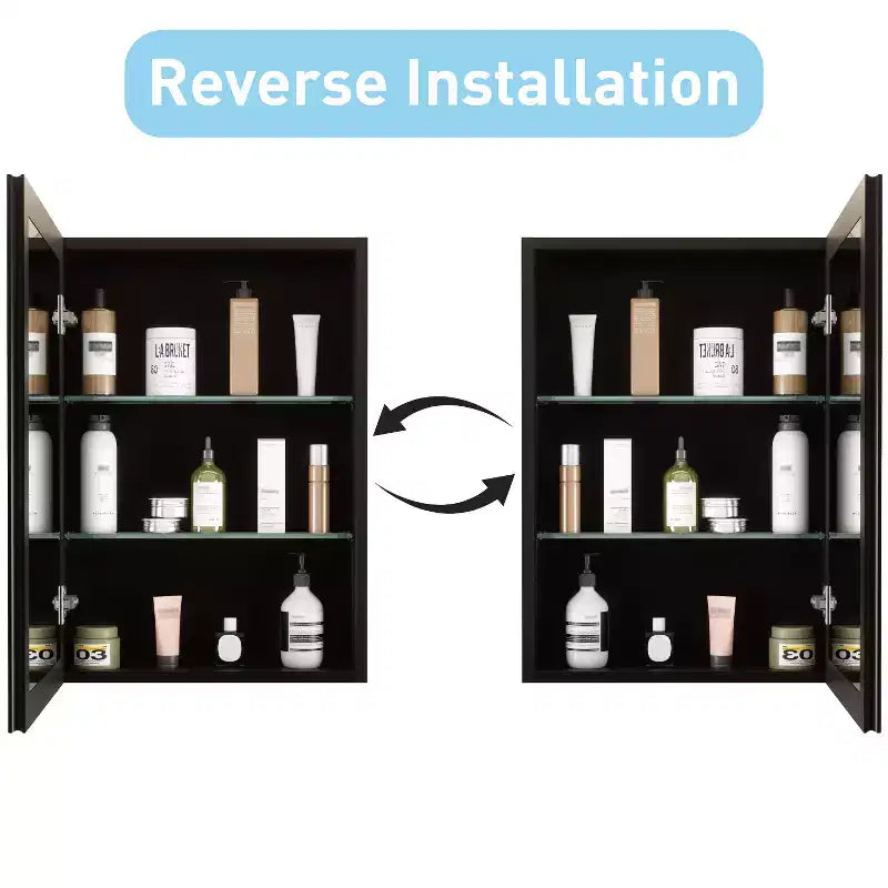 Mobiletto per medicinali con specchio, armadietto da bagno a incasso/montaggio a parete, specchio smussato, ripiani regolabili in vetro temperato, nero