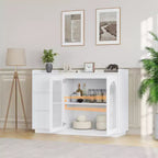 Credenza da 48 pollici con ante in vetro e luci a LED, tavolo buffet moderno con 3 cassetti per cucina, sala da pranzo, bianco
