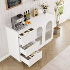 Credenza da 48 pollici con ante in vetro e luci a LED, tavolo buffet moderno con 3 cassetti per cucina, sala da pranzo, bianco