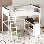 GDFStudio Jacqueline Modern Wood Queen Size Loft Bed with Desk and Charging Port