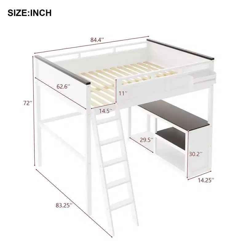 Letto a soppalco matrimoniale Jacqueline in legno moderno con scrivania e porta di ricarica