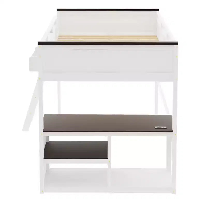 Letto a soppalco matrimoniale Jacqueline in legno moderno con scrivania e porta di ricarica