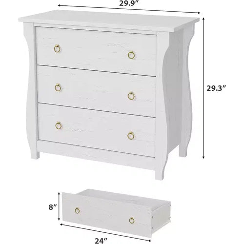 Cassettiera a 3 cassetti Comò alto moderno Boho con gambe curve, dettagli in rattan e contenitore versatile per camera da letto, soggiorno, ingresso o balcone