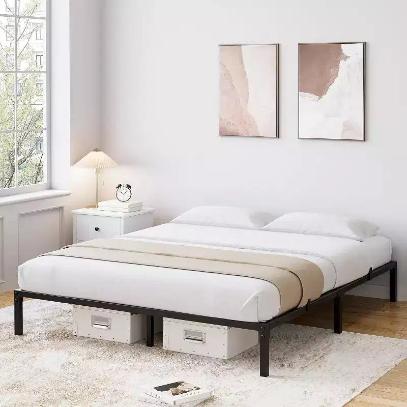 Struttura Letto in Metallo, Base Letto a Piattaforma con Robuste Doghe in Acciaio, con Spazio Contenitore Sotto il Letto per Camera da Letto e Appartamento - Nessun Box Spring Necessario, Silenzioso, Facile da Montare