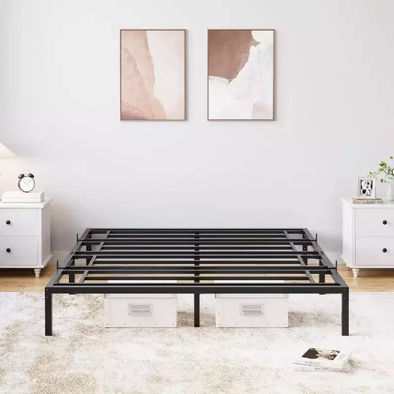 Struttura Letto in Metallo, Base Letto a Piattaforma con Robuste Doghe in Acciaio, con Spazio Contenitore Sotto il Letto per Camera da Letto e Appartamento - Nessun Box Spring Necessario, Silenzioso, Facile da Montare