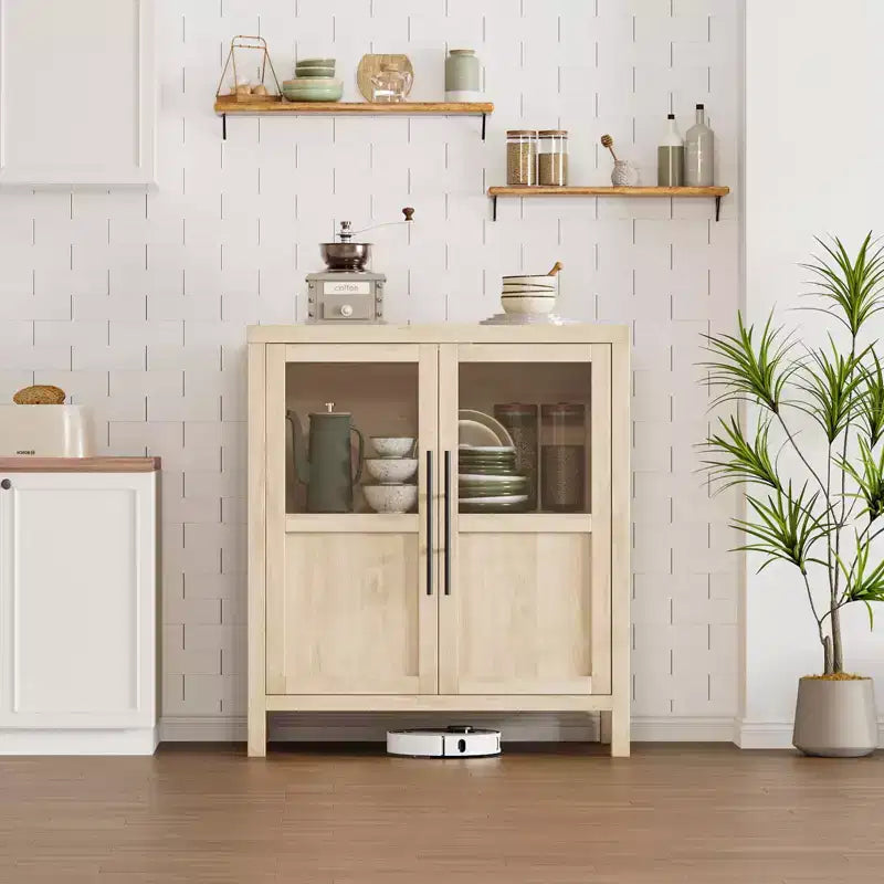 Credenza a Buffet con 2 Ante in Vetro - Armadio Contenitore Grande da 74 cm, Stile Moderno Rustico, Adatta per Cucina, Sala da Pranzo e Soggiorno