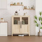 Credenza a Buffet con 2 Ante in Vetro - Armadio Contenitore Grande da 74 cm, Stile Moderno Rustico, Adatta per Cucina, Sala da Pranzo e Soggiorno