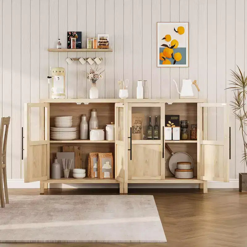 Credenza a Buffet con 2 Ante in Vetro - Armadio Contenitore Grande da 74 cm, Stile Moderno Rustico, Adatta per Cucina, Sala da Pranzo e Soggiorno