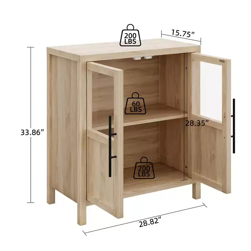 Credenza a Buffet con 2 Ante in Vetro - Armadio Contenitore Grande da 74 cm, Stile Moderno Rustico, Adatta per Cucina, Sala da Pranzo e Soggiorno