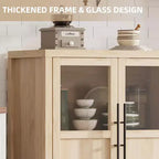 Credenza a Buffet con 2 Ante in Vetro - Armadio Contenitore Grande da 74 cm, Stile Moderno Rustico, Adatta per Cucina, Sala da Pranzo e Soggiorno