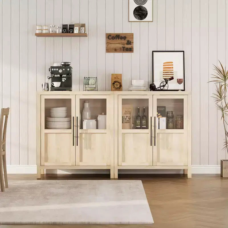 Credenza a Buffet con 2 Ante in Vetro - Armadio Contenitore Grande da 74 cm, Stile Moderno Rustico, Adatta per Cucina, Sala da Pranzo e Soggiorno