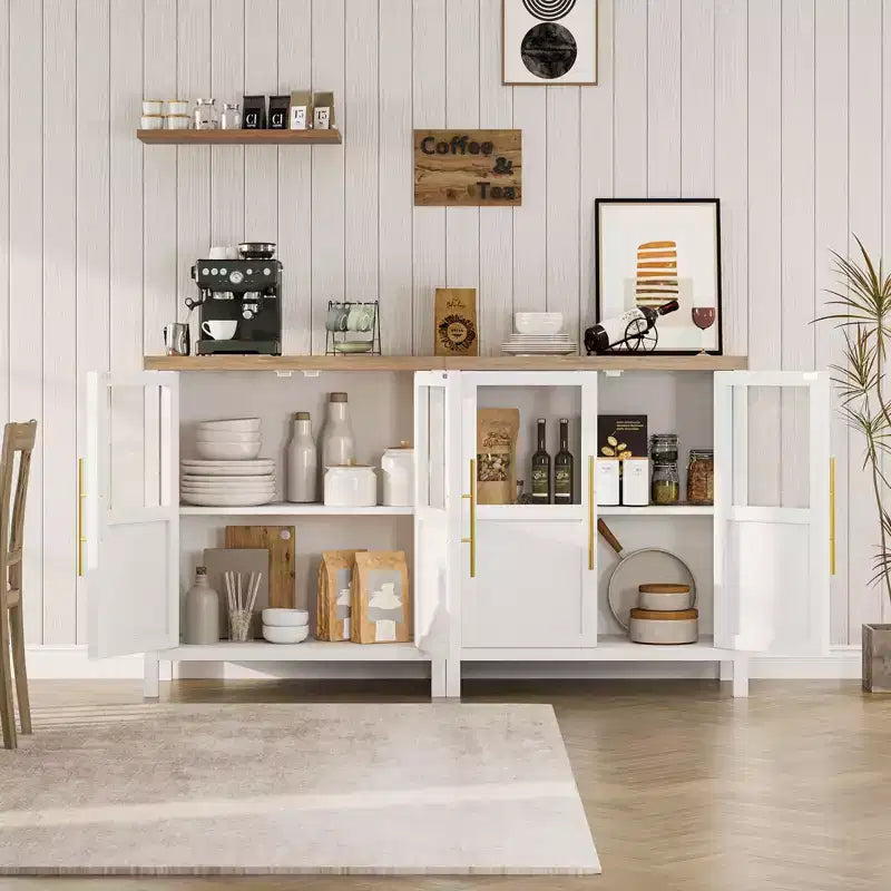 Credenza a Buffet con 2 Ante in Vetro - Armadio Contenitore Grande da 74 cm, Stile Moderno Rustico, Adatta per Cucina, Sala da Pranzo e Soggiorno