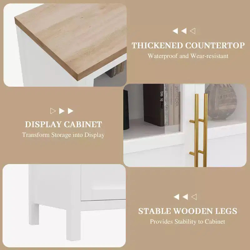Credenza a Buffet con 2 Ante in Vetro - Armadio Contenitore Grande da 74 cm, Stile Moderno Rustico, Adatta per Cucina, Sala da Pranzo e Soggiorno