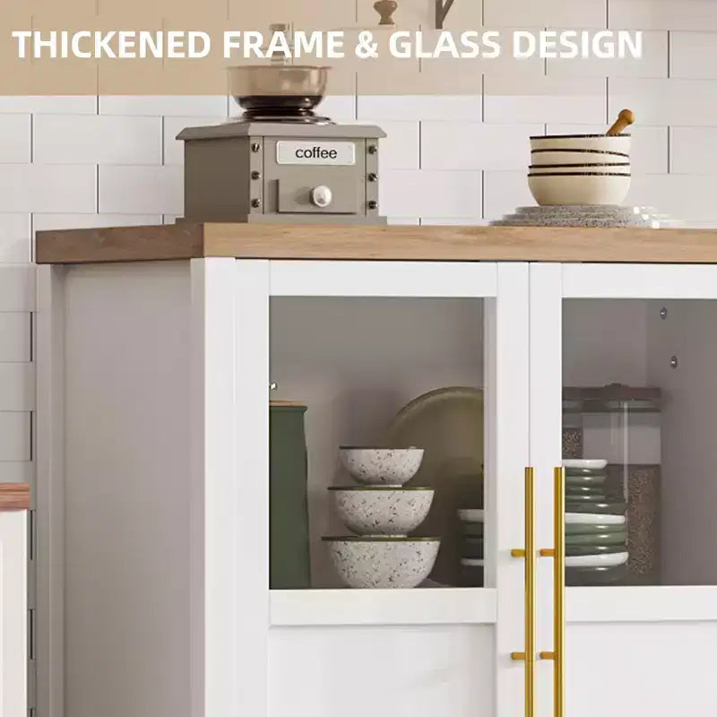 Credenza a Buffet con 2 Ante in Vetro - Armadio Contenitore Grande da 74 cm, Stile Moderno Rustico, Adatta per Cucina, Sala da Pranzo e Soggiorno