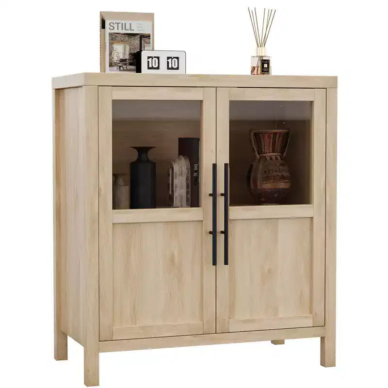 Credenza a Buffet con 2 Ante in Vetro - Armadio Contenitore Grande da 74 cm, Stile Moderno Rustico, Adatta per Cucina, Sala da Pranzo e Soggiorno