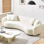 Divano Mid-Century da 101 Pollici con Tessuto Teddy Bianco e 4 Cuscini, Sezionale a U per Soggiorno