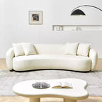 Divano Mid-Century da 101 Pollici con Tessuto Teddy Bianco e 4 Cuscini, Sezionale a U per Soggiorno