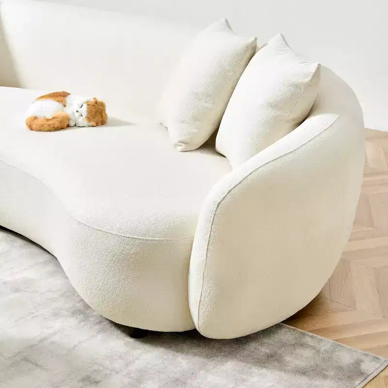 Divano Mid-Century da 101 Pollici con Tessuto Teddy Bianco e 4 Cuscini, Sezionale a U per Soggiorno