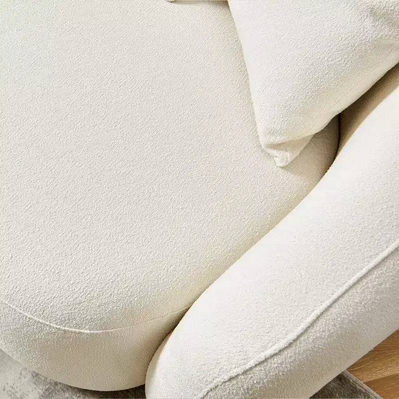 Divano Mid-Century da 101 Pollici con Tessuto Teddy Bianco e 4 Cuscini, Sezionale a U per Soggiorno