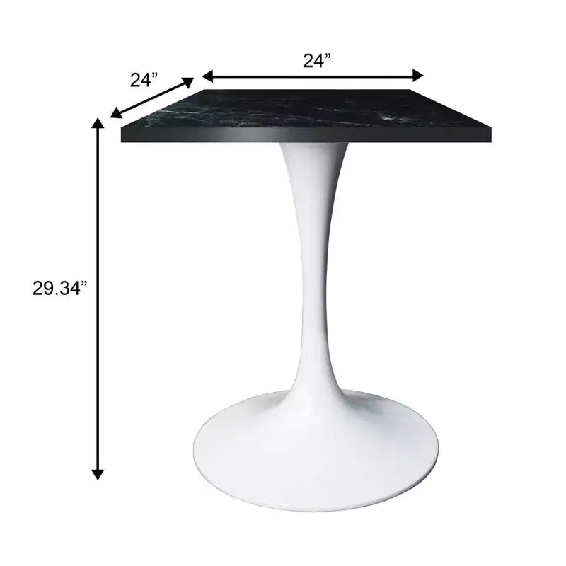 Tavolo da pranzo quadrato Verve 24 - Tavolo da caffè d'accento moderno con piano in MDF e base a piedistallo bianca per cucina, casa e bar