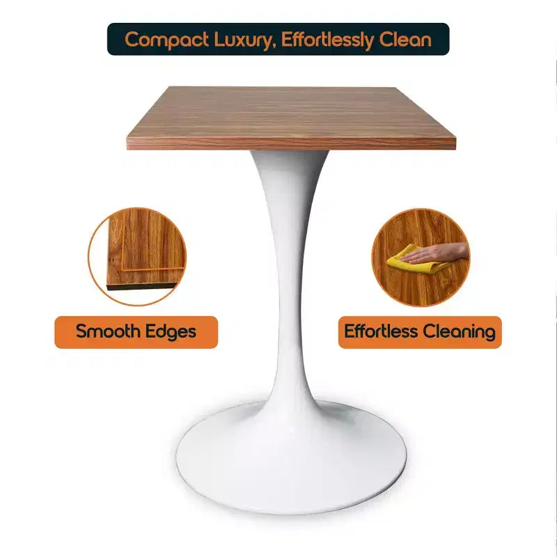 Tavolo da pranzo quadrato Verve 24 - Tavolo da caffè d'accento moderno con piano in MDF e base a piedistallo bianca per cucina, casa e bar