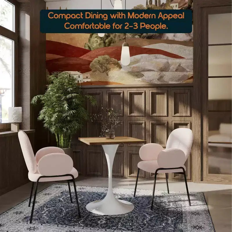 Tavolo da pranzo quadrato Verve 24 - Tavolo da caffè d'accento moderno con piano in MDF e base a piedistallo bianca per cucina, casa e bar