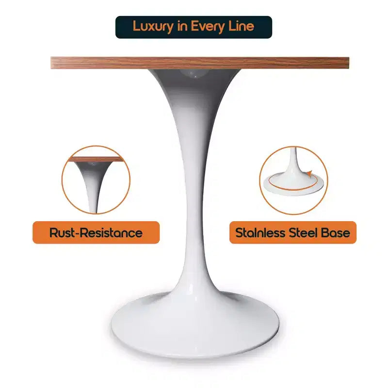 Tavolo da pranzo quadrato Verve 24 - Tavolo da caffè d'accento moderno con piano in MDF e base a piedistallo bianca per cucina, casa e bar