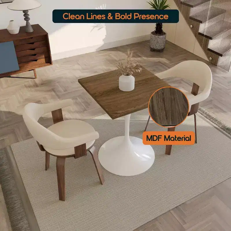 Tavolo da pranzo quadrato Verve 24 - Tavolo da caffè d'accento moderno con piano in MDF e base a piedistallo bianca per cucina, casa e bar