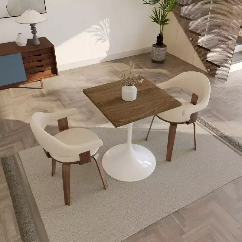 Tavolo da pranzo quadrato Verve 24 - Tavolo da caffè d'accento moderno con piano in MDF e base a piedistallo bianca per cucina, casa e bar