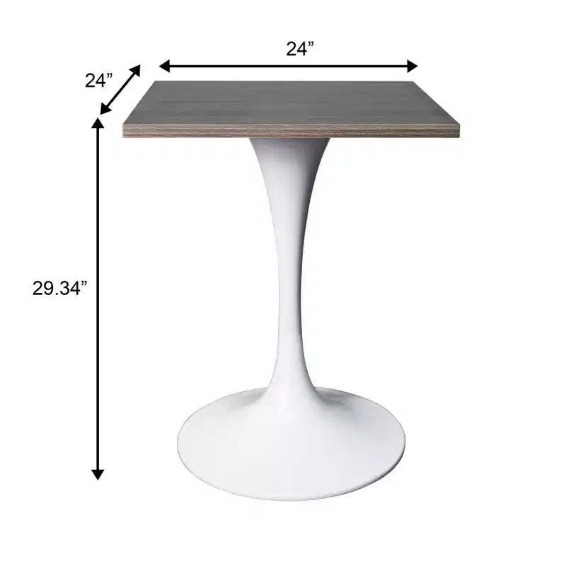 Tavolo da pranzo quadrato Verve 24 - Tavolo da caffè d'accento moderno con piano in MDF e base a piedistallo bianca per cucina, casa e bar