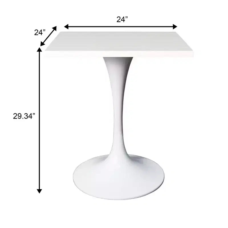 Tavolo da pranzo quadrato Verve 24 - Tavolo da caffè d'accento moderno con piano in MDF e base a piedistallo bianca per cucina, casa e bar