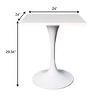 Tavolo da pranzo quadrato Verve 24 - Tavolo da caffè d'accento moderno con piano in MDF e base a piedistallo bianca per cucina, casa e bar