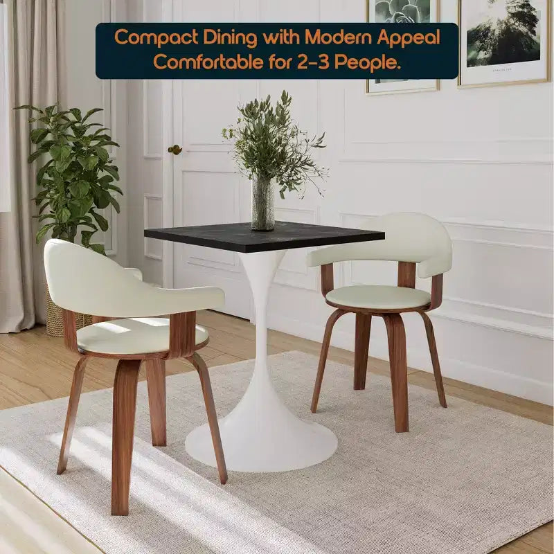 Tavolo da pranzo quadrato Verve 24 - Tavolo da caffè d'accento moderno con piano in MDF e base a piedistallo bianca per cucina, casa e bar