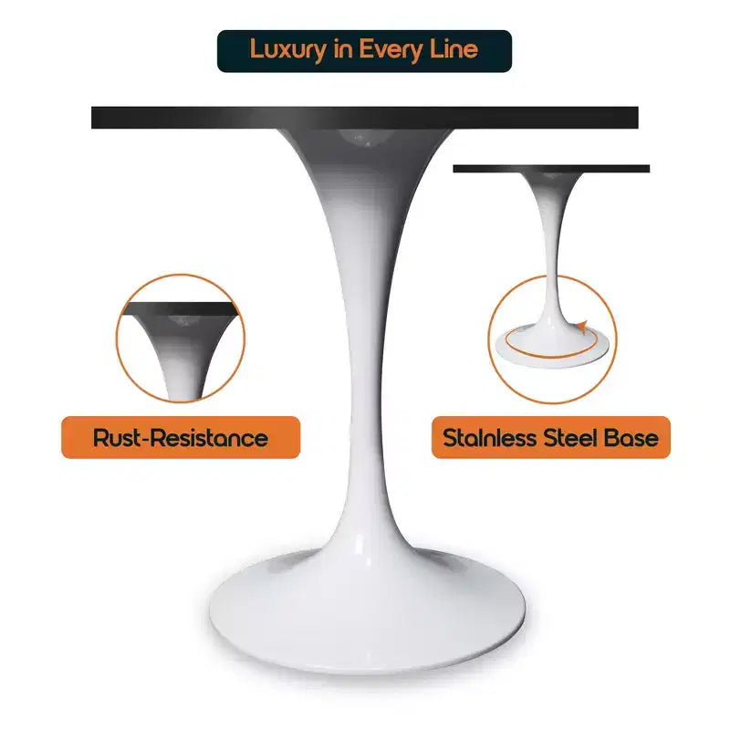 Tavolo da pranzo quadrato Verve 24 - Tavolo da caffè d'accento moderno con piano in MDF e base a piedistallo bianca per cucina, casa e bar