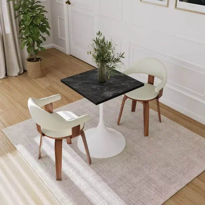 Tavolo da pranzo quadrato Verve 24 - Tavolo da caffè d'accento moderno con piano in MDF e base a piedistallo bianca per cucina, casa e bar