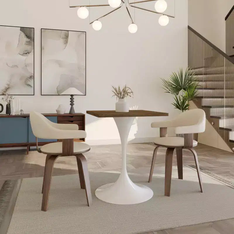 Tavolo da pranzo quadrato Verve 24 - Tavolo da caffè d'accento moderno con piano in MDF e base a piedistallo bianca per cucina, casa e bar
