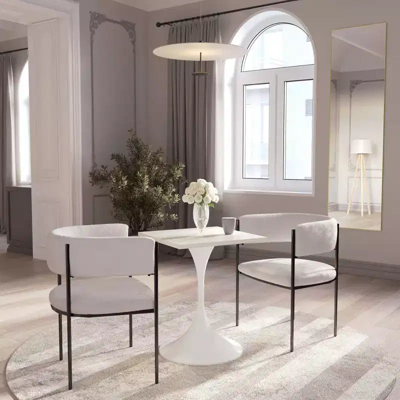 Tavolo da pranzo quadrato Verve 24 - Tavolo da caffè d'accento moderno con piano in MDF e base a piedistallo bianca per cucina, casa e bar