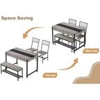 Set da pranzo per 4 con panca, con scaffale portaoggetti, cassetti, sedie da pranzo in legno, design moderno compatto, tavolo da pranzo multifunzionale