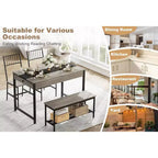 Set da pranzo per 4 con panca, con scaffale portaoggetti, cassetti, sedie da pranzo in legno, design moderno compatto, tavolo da pranzo multifunzionale