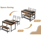 Set da pranzo per 4 con panca, con scaffale portaoggetti, cassetti, sedie da pranzo in legno, design moderno compatto, tavolo da pranzo multifunzionale