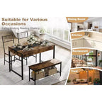 Set da pranzo per 4 con panca, con scaffale portaoggetti, cassetti, sedie da pranzo in legno, design moderno compatto, tavolo da pranzo multifunzionale