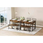 Set da pranzo per 4 con panca, con scaffale portaoggetti, cassetti, sedie da pranzo in legno, design moderno compatto, tavolo da pranzo multifunzionale