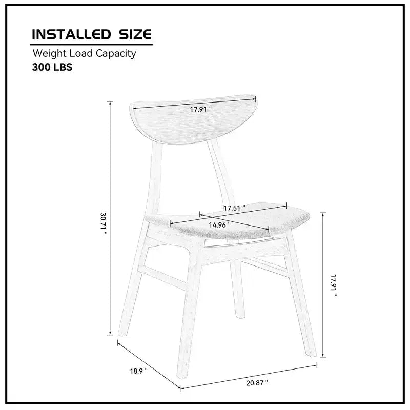 Set di 2 sedie da pranzo imbottite senza braccioli in legno con solido telaio in legno di gomma, nero/noce/rovere-