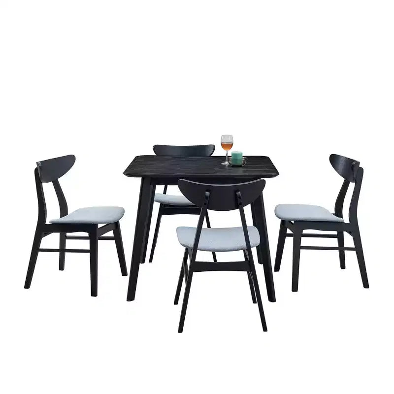 Set di 2 sedie da pranzo imbottite senza braccioli in legno con solido telaio in legno di gomma, nero/noce/rovere-