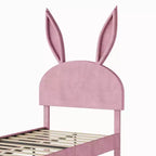 VECELO Letto Singolo Imbottito, Letto per Bambine con Testiera a Coniglio Regolabile, Letto a Piattaforma da Principessa con Cassetto Contenitore, Velluto Rosa