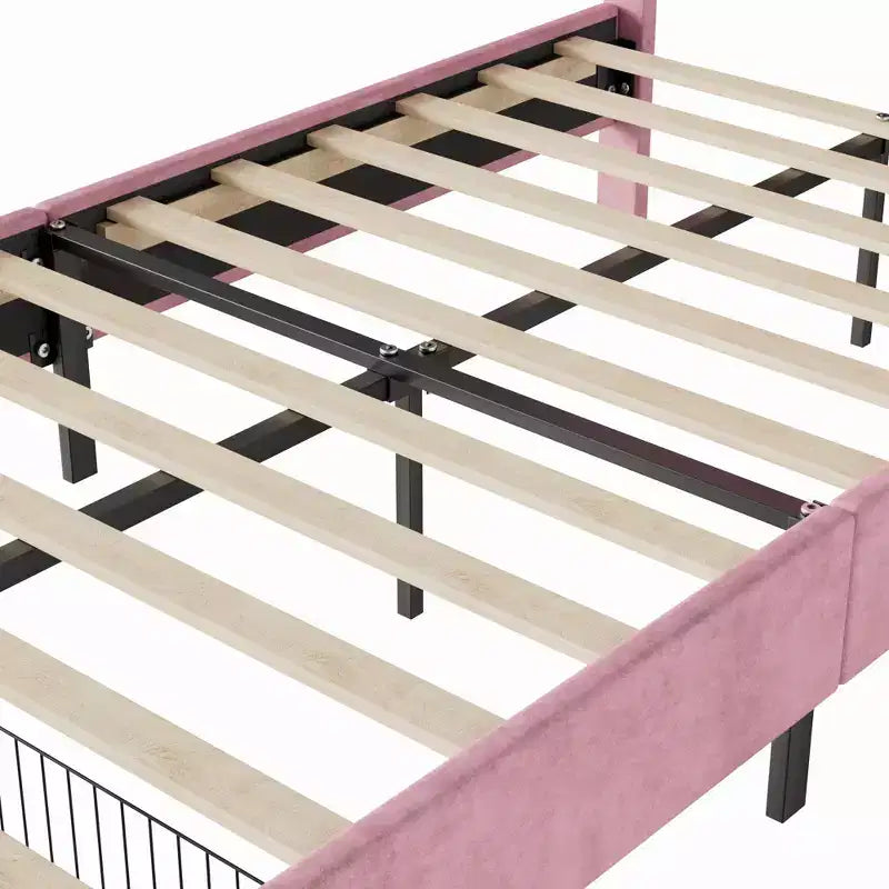 VECELO Letto Singolo Imbottito, Letto per Bambine con Testiera a Coniglio Regolabile, Letto a Piattaforma da Principessa con Cassetto Contenitore, Velluto Rosa